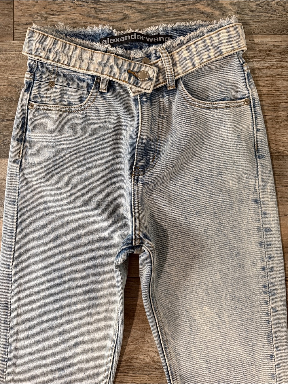 Alexander Wang Light Wash High-Rise Straight Jeans with Belt and grunge style